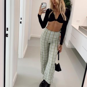 Euros Pants Light Green Check