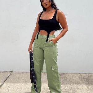 Luna Mid Rise Cargo Pants Green