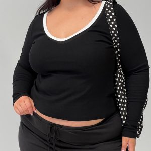 Baseline V Neck Long Sleeve Top Black / White Curve