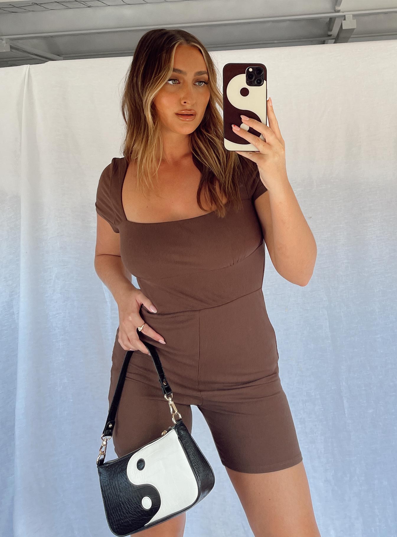 Sara Short Sleeve Romper Brown - Image 10