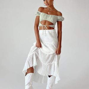 Sun Down Mid Rise Maxi Skirt White