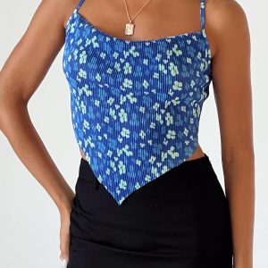 Julia Plisse Top Blue Floral