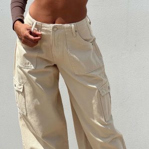 Adrianne Wide Leg Cargo Jeans Stone