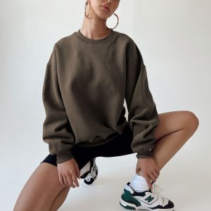 Club Basic Crewneck Sweatshirt Charcoal Brown