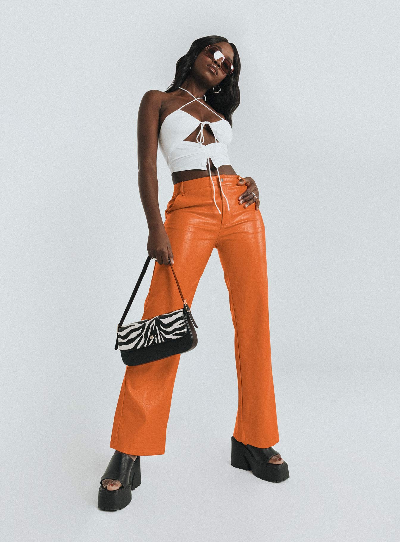 Ashlea PU Pants Orange - Image 2