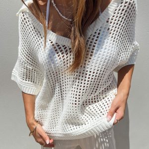 Rinder Knit Polo Top Cream