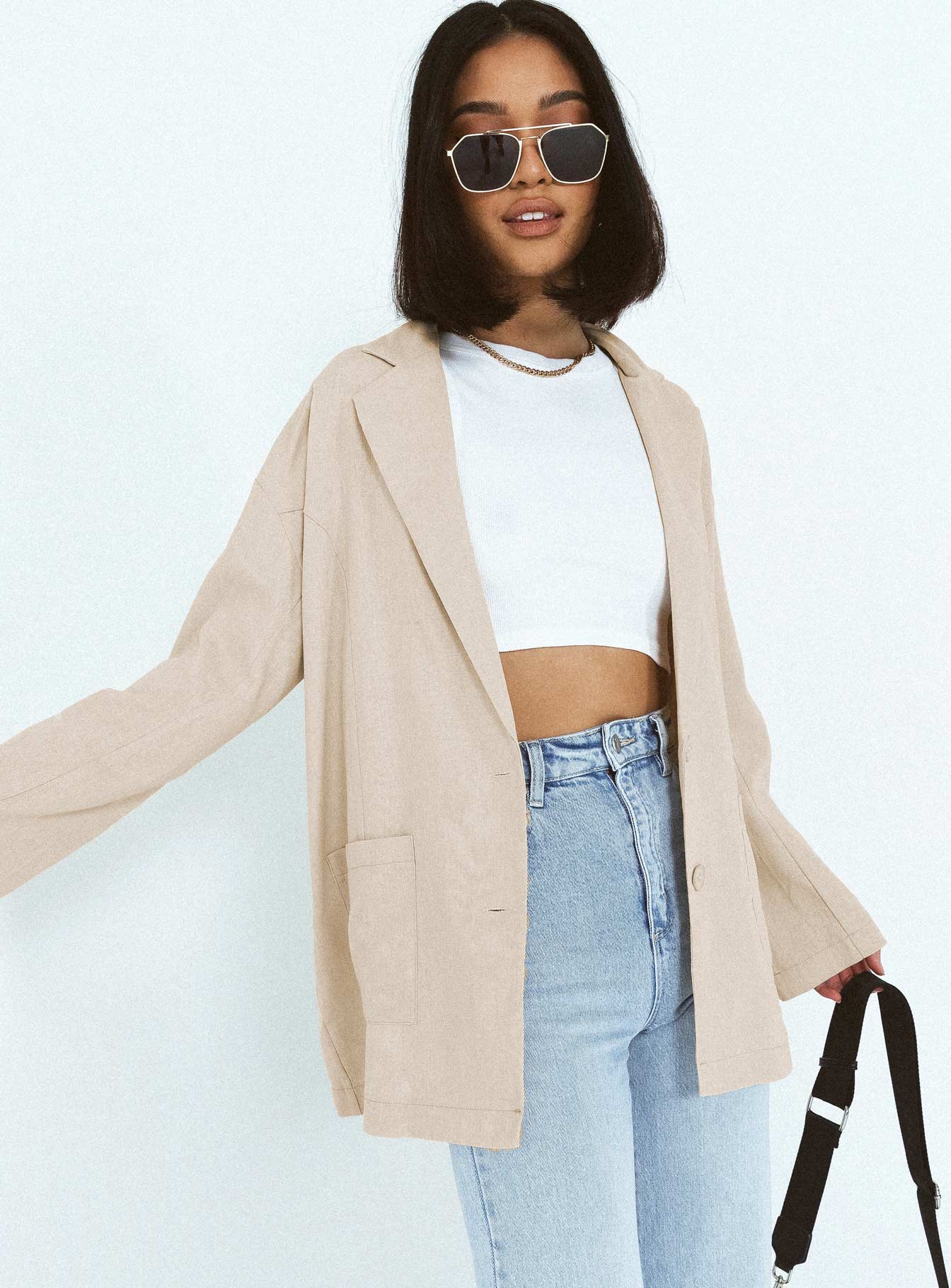 Amber Oversized Linen Blazer Beige - Image 6