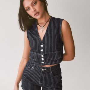Rathlyn Pinstripe Vest Dark Denim