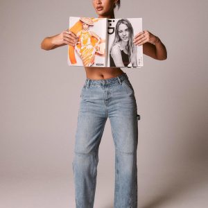 Rihanna Split Hem Jeans Mid Blue