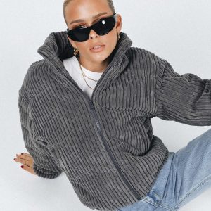 Benli Cord Puffer Jacket Slate