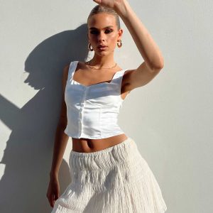 Crinkle Cotton Mini Skirt Ivory
