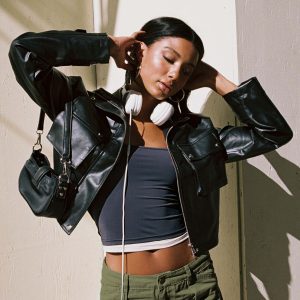 Clovelly Faux Leather Jacket Black