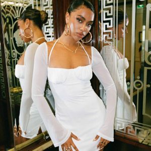 Dyer Sheer Sleeve Mini Dress White