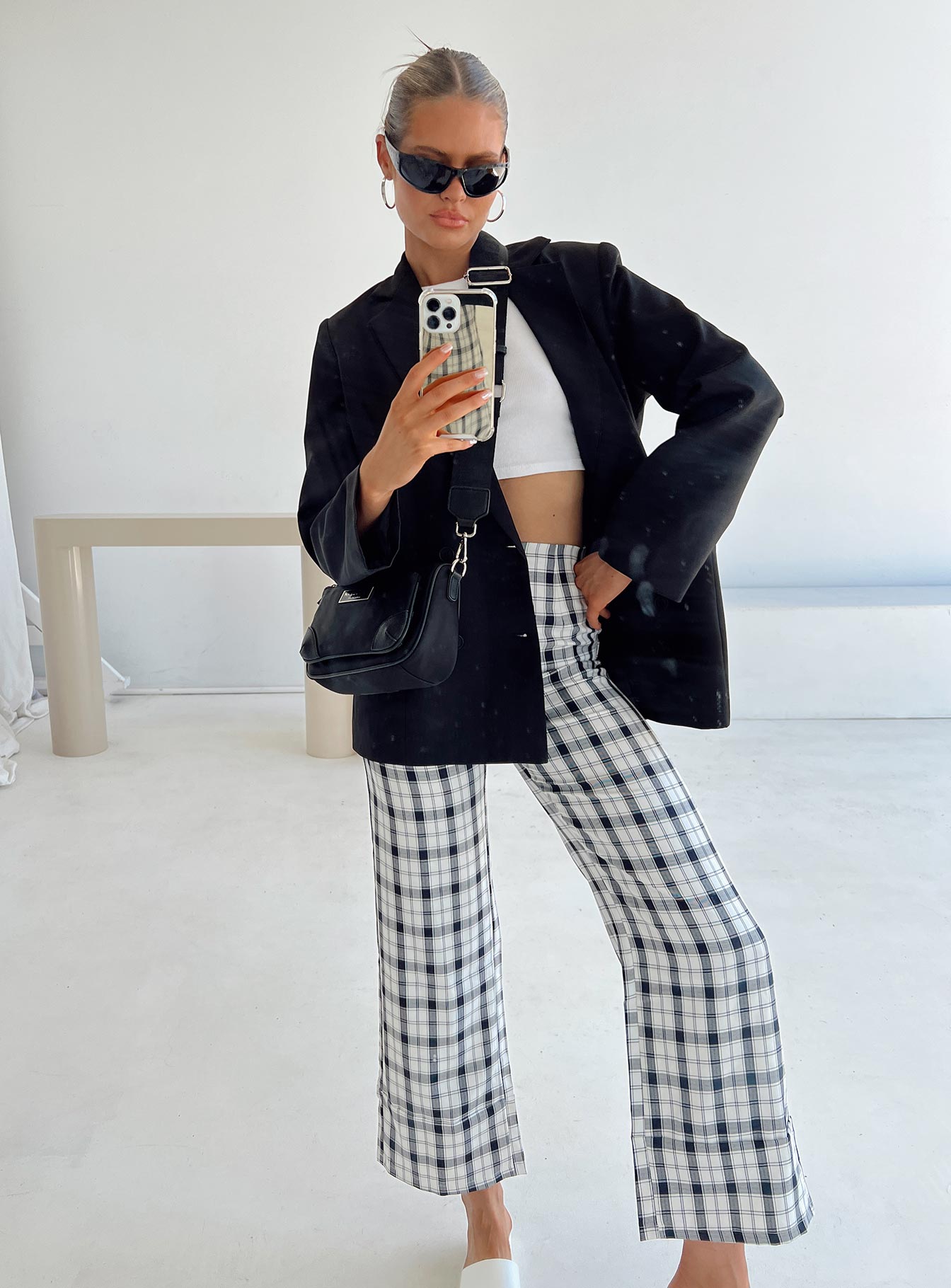 Euros Check Pants Black / White Petite - Image 12