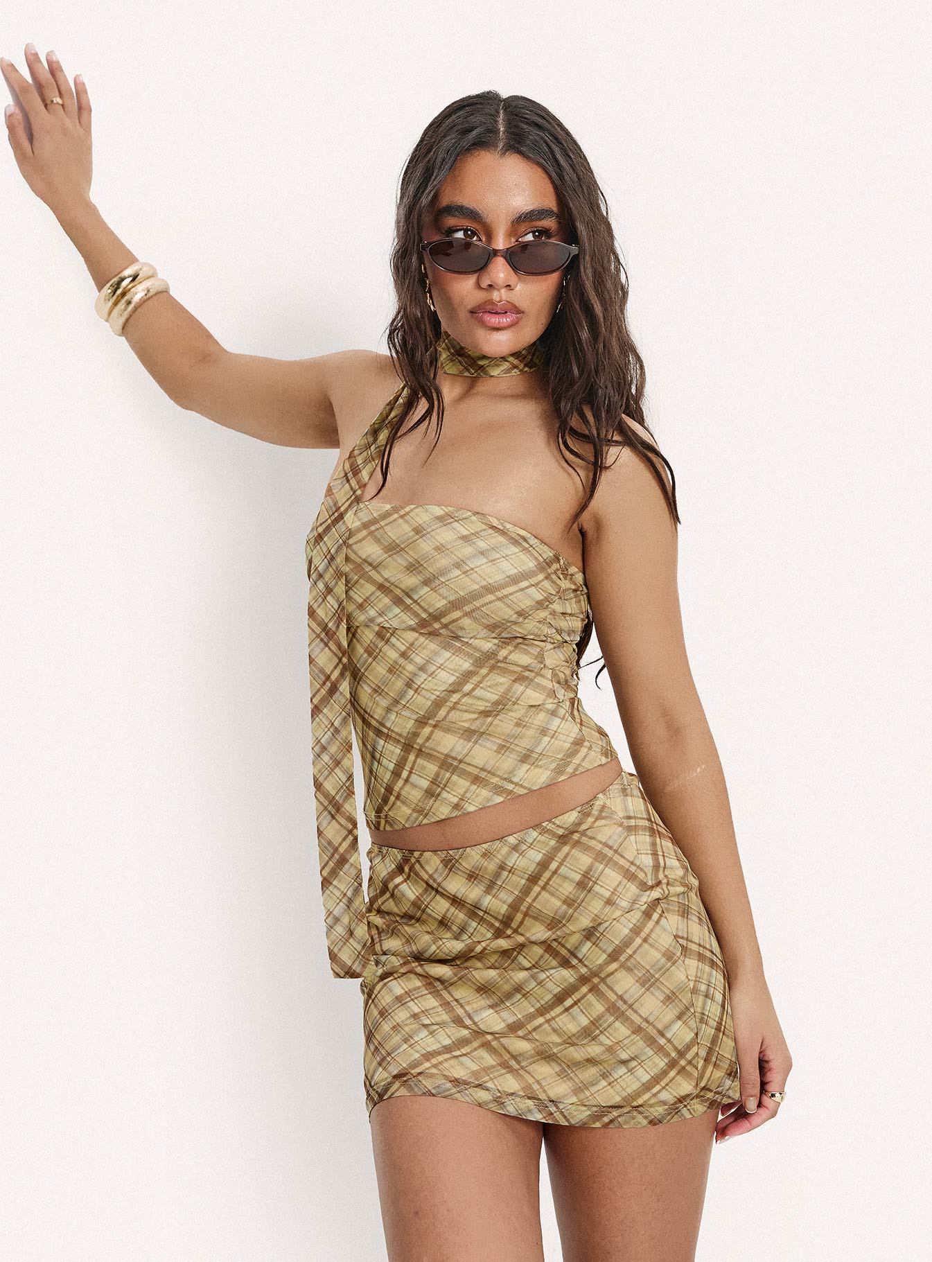 Bradee Scarf Detail Set Yellow Check