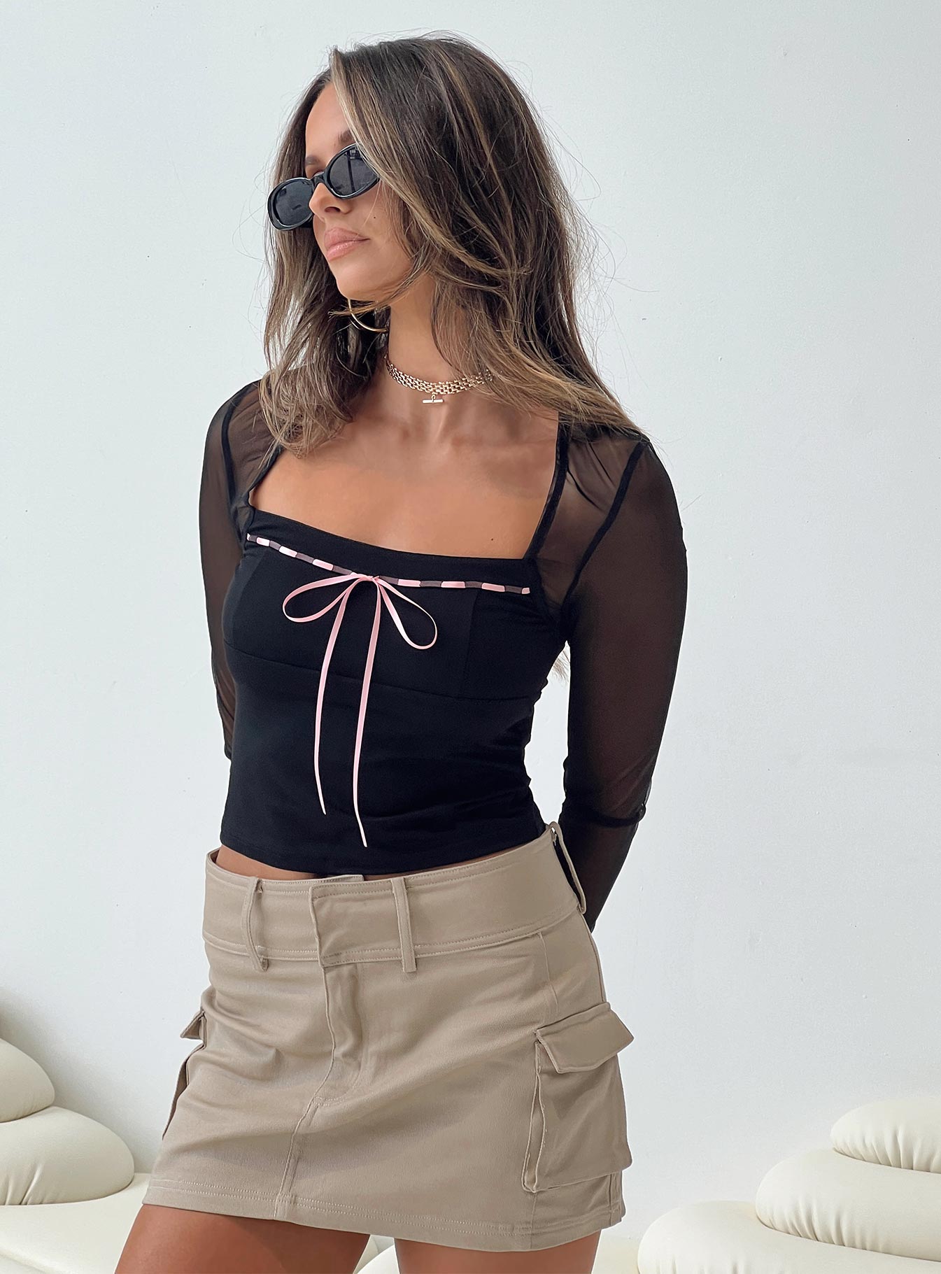 Corria Mesh Long Sleeve Top Black