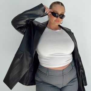 Jocelyn Faux Leather Blazer Black Curve