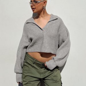 Tiara Cropped Sweater Grey