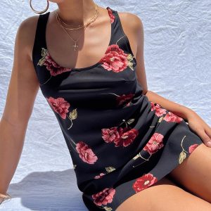 Shelli Vintage Floral Mini Dress Black / Multi