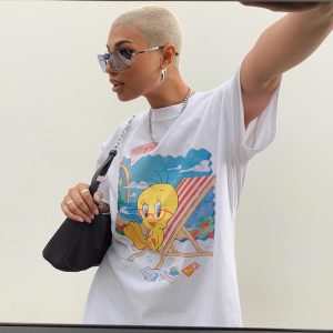 Tweety Post Card Vacation Oversized Tee White