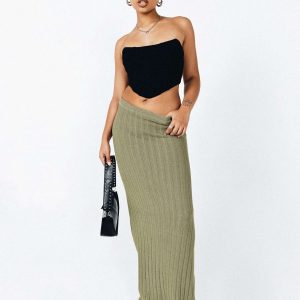 Belle Knit Maxi Skirt Khaki