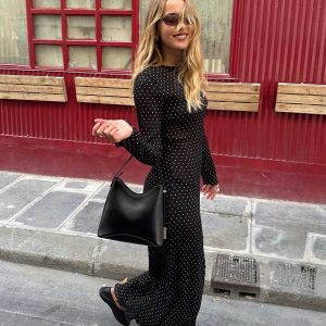 Haven Long Sleeve Maxi Dress Noir Polka