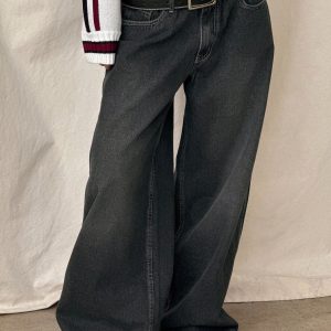 Ramos Low Rise Wide Leg Jeans Dark Grey Wash