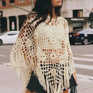 Joanes Crochet Poncho Beige