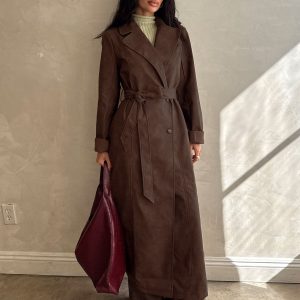 Salazar Longline Belted Trench Coat Chocolate Brown