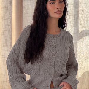 Baleigh Cable Knit Cardigan Grey