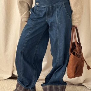 Nikoletta Foldover Jeans Dark Wash / Check