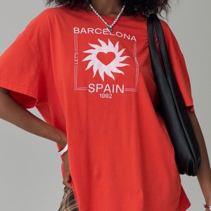 Party In Barcelona Oversized Tee Red