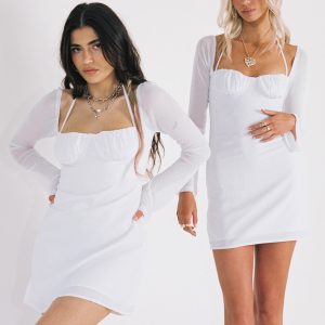 Dyer Sheer Sleeve Mini Dress White Petite