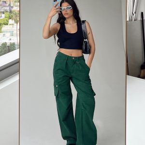 Paige Mid Rise Cargo Jean Denim Green Petite