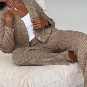 Yang Wide Leg Knit Pants Brown
