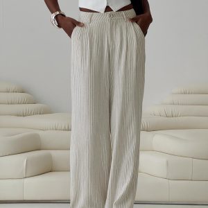 Hayze Linen Pant Beige Pinstripe