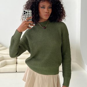 Wholesome Waffle Knit Sweater Green