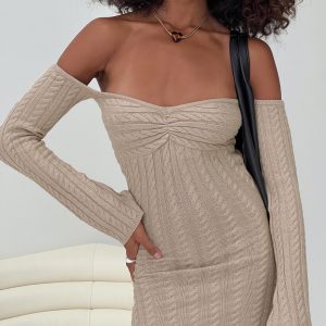 Bayard Off The Shoulder Knit Mini Dress Beige