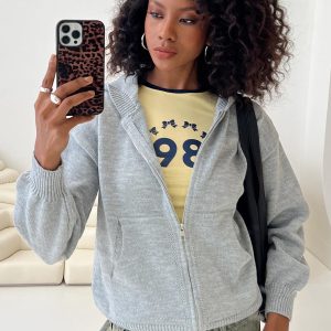 Morrigan Zip Up Hooded Sweater Grey Marle