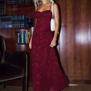 Leading Lady Sweetheart Maxi Dress Red Floral Burnout