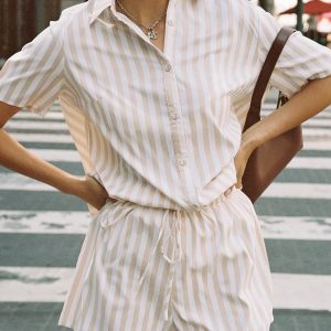 Chloe Short Sleeve Set Beige Stripe