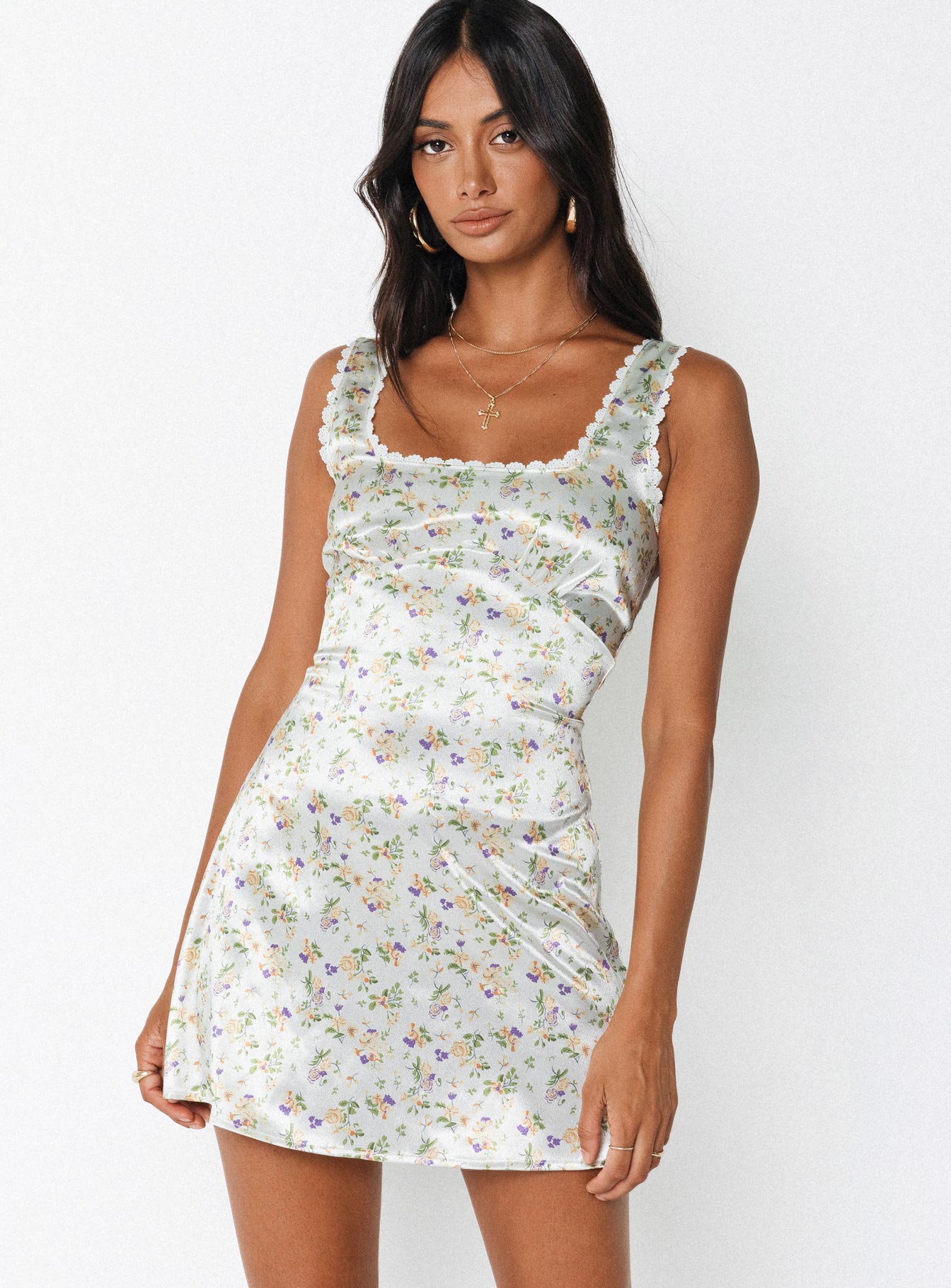 Berlin Satin Mini Dress White - Image 8