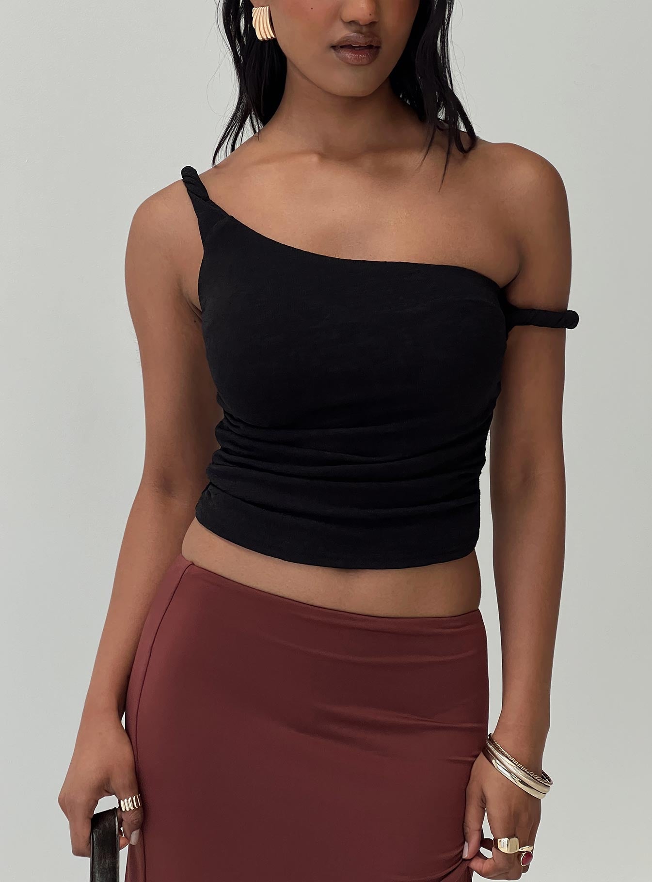 Messenger One Shoulder Top Black - Image 8