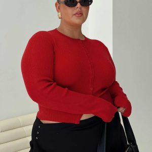 Suzu Long Sleeve Knit Top Red Curve