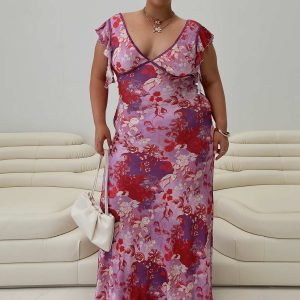 Soleila Maxi Dress Purple Multi Curve