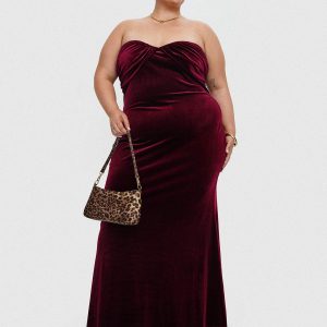 Irena Strapless Maxi Dress Burgundy Curve
