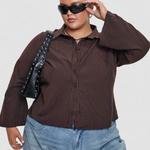 Anni Pinstripe Shirt Brown Curve