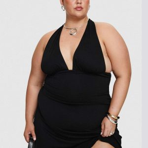 Tinisie Halter Mini Dress Black Curve