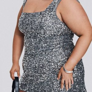 Miss Me Sequin Mini Dress Silver Curve