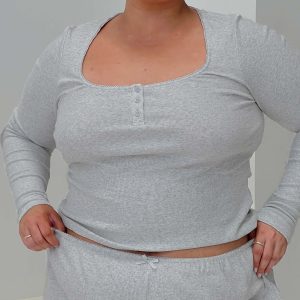 Sleepytea Rib Sleep Long Sleeve Top Grey Curve